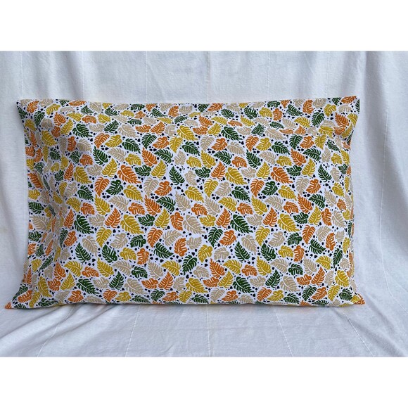 White Pillowcase with Colorful Monstera Leaves | Handmade | 100% Cotton - Picture 1 of 5